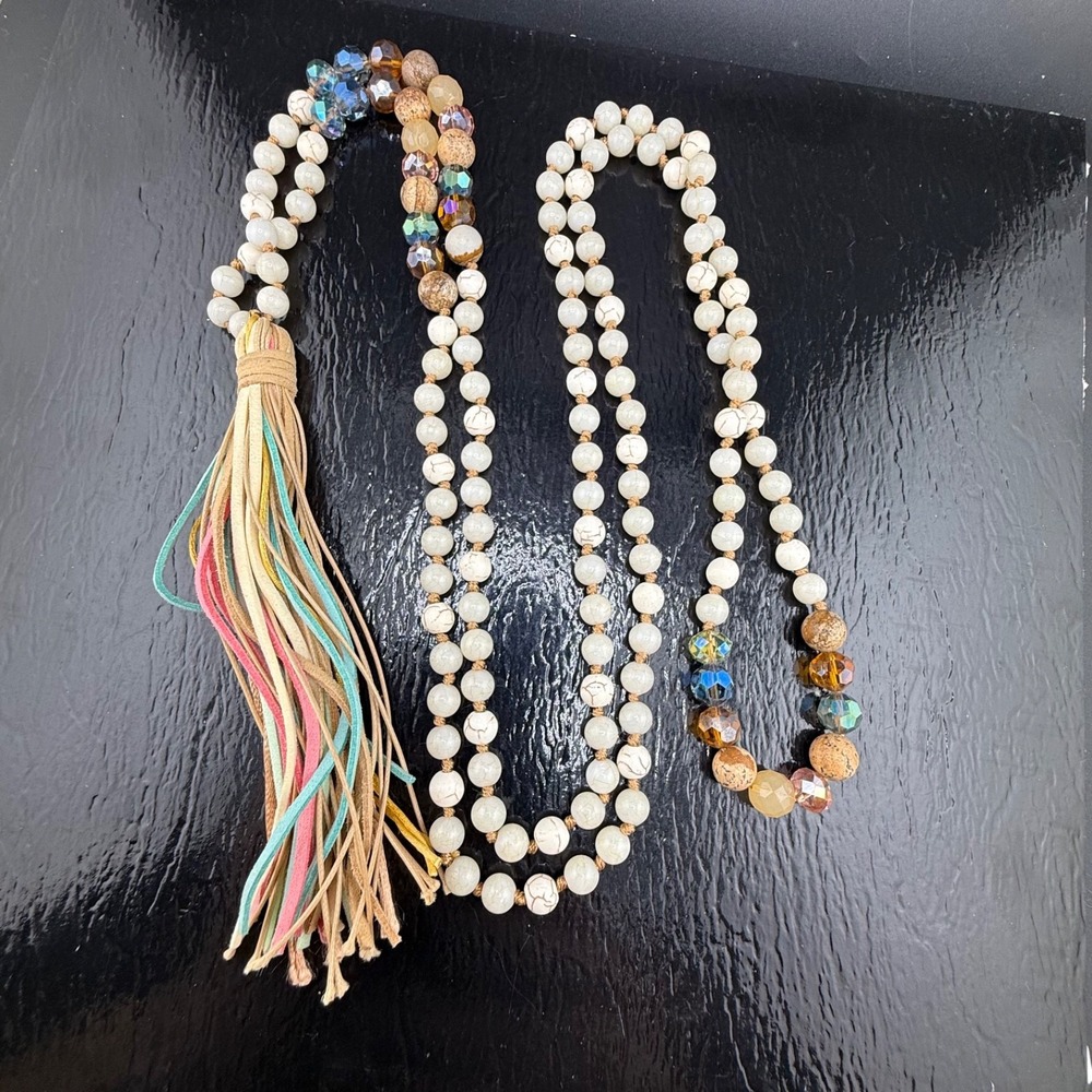 Vintage Estate Necklace Multicolor Beaded Glass Long Tassel Flapper 58in